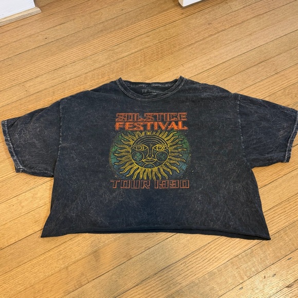 Fifth Sun Dark Gray Cotton Crop T-Shirt, XL - Picture 4 of 5